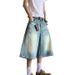 Men's Loose Fit Denim Shorts Wide Leg Straight American Style Cropped Pants Summer Thin Washed Vintage Versatile_viptrois.com