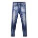 Men's Distressed Blue Skinny Jeans | Streetwear Style With Patch Decor | Washed Denim Pants Comfortable Movement_viptrois.com