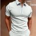 Men's Slim Fit Polo Shirt Short Sleeve Printed Zipper Pullover Top_viptrois.com