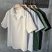 Men's Clothing Mature Style Ice Silk Short Sleeved Polo Shirt Men's Summer Trendy Casual Mid Sleeve T Shirt Trendy Men's Half Sleeved Tops_viptrois.com