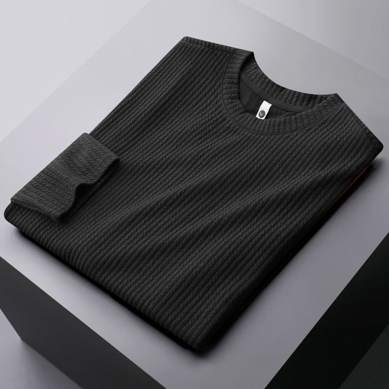 Men's Textured Long Sleeve T-Shirt - Soft Cotton Blend Crew Neck Casual Top For Fall & Spring (Regular & Fleece Lined Options)_viptrois.com