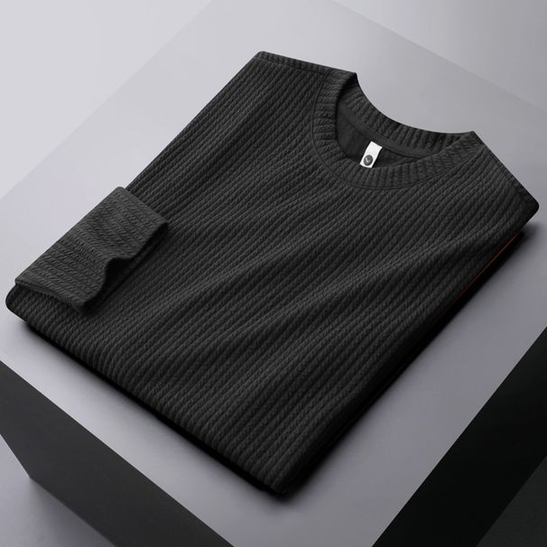 Men's Textured Long Sleeve T-Shirt - Soft Cotton Blend Crew Neck Casual Top For Fall & Spring (Regular & Fleece Lined Options)_viptrois.com