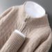 Pure Autumn Winter New 100% Pure Wool Men's Half Turtleneck Zipper Thickened Cable Knit Casual Loose Cashmere Sweater_viptrois.com