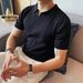 Men's Clothing New Business Men's Tops Handsome V Neck All Match High End Knitted Polo Shirt_viptrois.com