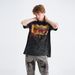 American Style Washed Vintage Flame Horse Print Drop Shoulder Loose Fit Couple T-Shirt Trend_viptrois.com