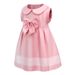Mother & Kids Summer New Bow Short Sleeved Princess Dress Plaid Girls Cotton Dress_viptrois.com