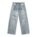 Men's Distressed Vintage Blue Jeans – Relaxed Straight-Leg Ripped Denim With Raw Hem & Grunge Aesthetic (S-XL, Mid-Rise, Zip Fly)_viptrois.com