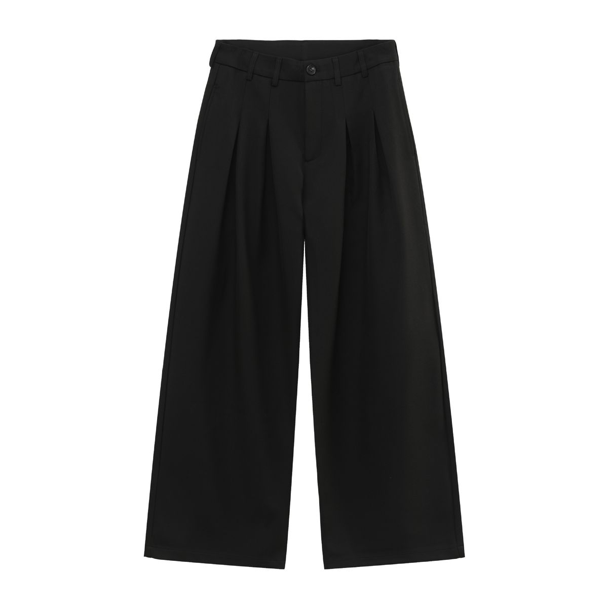 Nirben Men's Classic Wide Leg Straight Pants Solid Color Double Pleats a Line Loose Fit Versatile Casual Trousers_viptrois.com