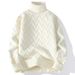 Men's Long Sleeve High Neck Jacquard Knit Sweater – Trendy Loose Fit Pullover For Teens & Young Adults, Winter Warm Casual Wear_viptrois.com