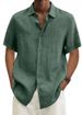 Summer V-neck Button-down Cotton And Linen Solid Color Men's Fashion Shirts_viptrois.com