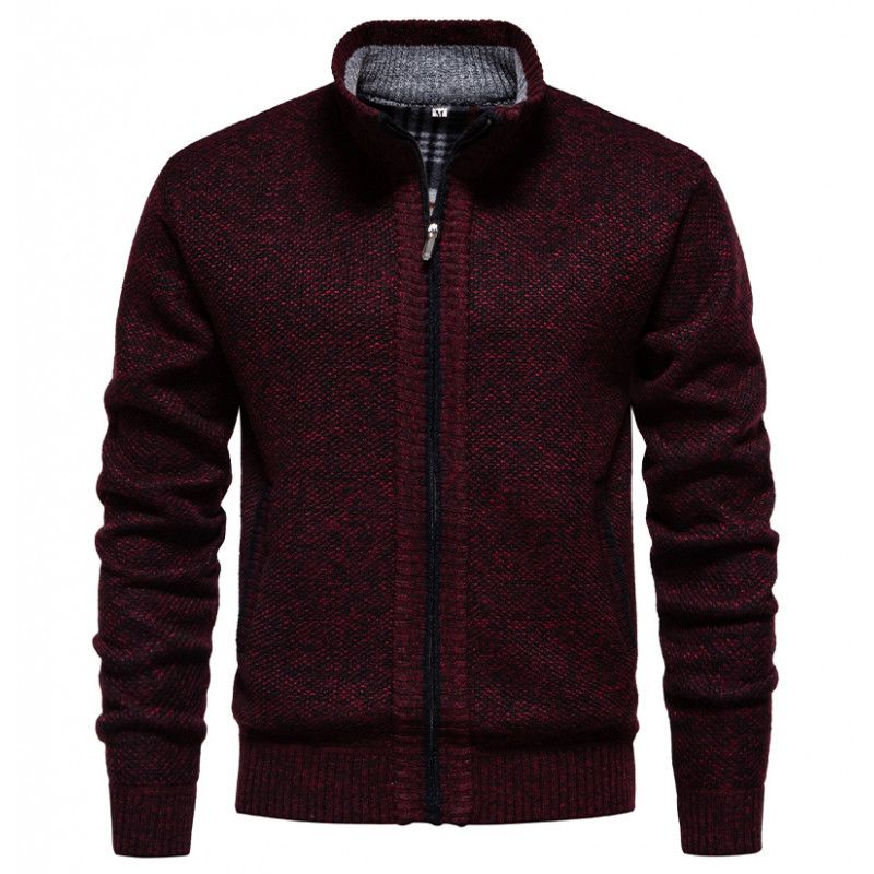 Men’s Winter Stand Collar Cardigan – Thick Knit Sweater Coat (Black/Beige/Dark Gray/Light Gray/Blue/Burgundy/Espresso, M-4XL)_viptrois.com
