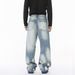 Men's Clothing Niche High Street Vibe Heavy Ink Splashing White Personality Raw Edge Distressed Jeans_viptrois.com