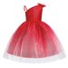 Children's Dress Gradient Mesh Puffy Princess Dress Star Sequins Oblique Shoulder Girls Festival Costume_viptrois.com