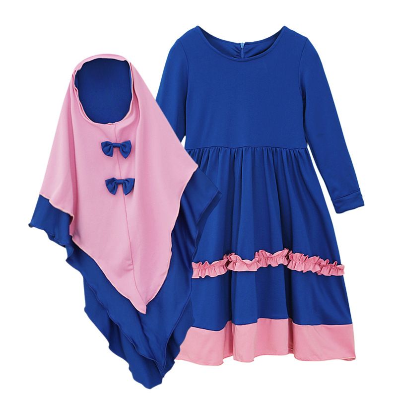 Kids’ Clothing Long Sleeved Dress + Headscarf Two Piece Children's Clothing Ins_viptrois.com