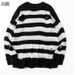 Oversized Distressed Knit Sweater For Men Crewneck Pullover With Striped Color Blocking (Black/Red, Black/White,Black/Yellow, Black/Green, Red/White)_viptrois.com