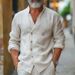 Men's Clothing Double Breasted Shirt Home Leisure Fashion Stand Up Collar Shirt Cotton And Linen Long Sleeved Cardigan Jacket_viptrois.com