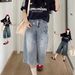 Women's High-Waisted Star Patterned Wide Leg Denim Capri Pants Style Thin Summer Straight Leg Mid-Length Shorts_viptrois.com