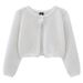 Mother & Kids Girls' Lace Round Neck Knit Cardigan - Lightweight Summer Baby Toddler Open Front Cover-Up (White, Pink, Dark Gray) - Sizes 90-130cm_viptrois.com
