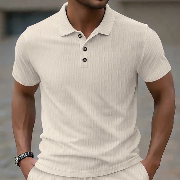 25 Summer Men's New Jacquard Solid Color Simple Turn-Down Collar Outdoor Casual Polo Shirt_viptrois.com