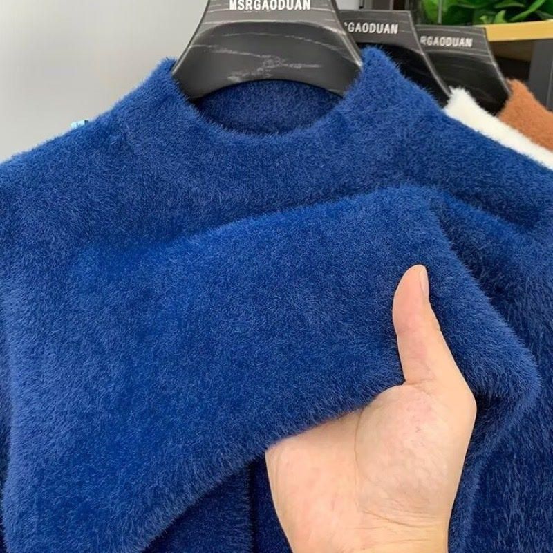 Men's Clothing Autumn And Winter Inner Wear Half Turtleneck Sweater Warm Mink Velvet Thickened Mid Neck White Bottoming Sweater Men Ins Trendy_viptrois.com