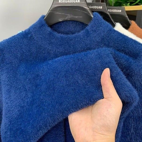 Men's Clothing Autumn And Winter Inner Wear Half Turtleneck Sweater Warm Mink Velvet Thickened Mid Neck White Bottoming Sweater Men Ins Trendy_viptrois.com