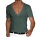 Summer Men's V-Neck Solid Color Slim Fit Thin Casual T-Shirt Short Sleeve Top_viptrois.com