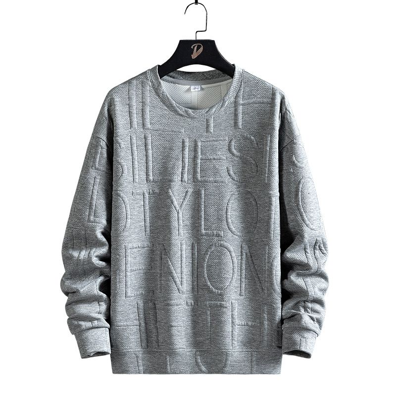 Men's Clothing Sweatshirt Men's Spring And Autumn Trendy Jacquard Long Sleeved T Shirt Large Size Loose Casual Round Neck Pullover Bottoming Shirt_viptrois.com