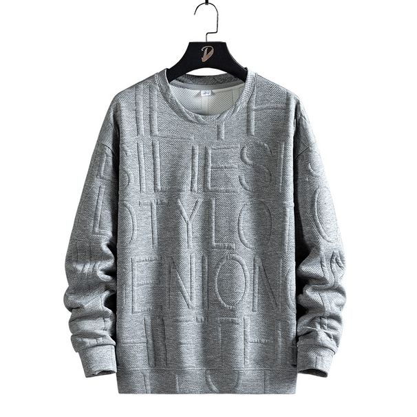 Men's Clothing Sweatshirt Men's Spring And Autumn Trendy Jacquard Long Sleeved T Shirt Large Size Loose Casual Round Neck Pullover Bottoming Shirt_viptrois.com