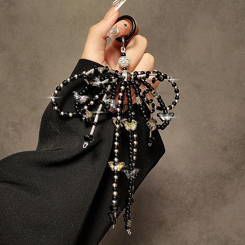 Luxury High Grade Rhinestone Bow Beaded Bracelet Mobile Phone Case Keychain Bag Decorative Pendant Lanyard Female Trend_viptrois.com