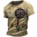 Vintage Men's T-shirt Summer American Shirt Tops Compass Printed Short-sleeve Tees Loose Daily Men Clothing Casual Streetwear_viptrois.com