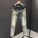 Men's Clothing Men's Trendy Washed Retro Personality Nine Point Pants Slim Fit Skinny Stretch Jeans Trendy All Match Casual Pants_viptrois.com