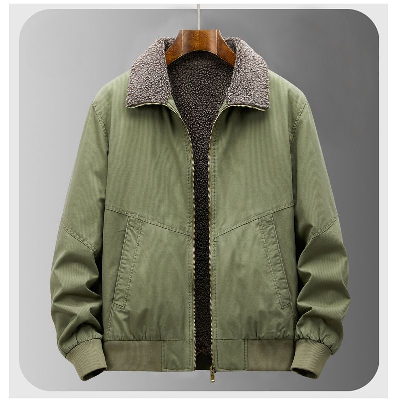 Men's Fleece-Lined Winter Jacket – Heavyweight Cotton Shell With Sherpa Interior (M-4XL, Black/Army Green/Khaki)_viptrois.com