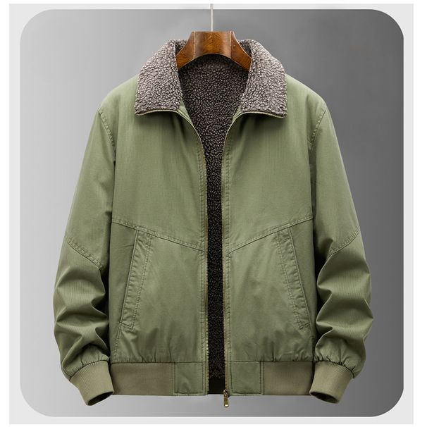 Men's Fleece-Lined Winter Jacket – Heavyweight Cotton Shell With Sherpa Interior (M-4XL, Black/Army Green/Khaki)_viptrois.com