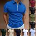 Men's Summer Polo Shirt With Zip Detail - Breathable Slim Fit Short Sleeve Top In Solid Colors Lightweight & Breathable Fabric_viptrois.com