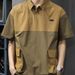 Two-Tone Short Sleeve Zip Polo Shirt For Men, Summer Color-Block Multi-Pocket T-Shirt, Quick-Dry Workwear Turn-Down_viptrois.com