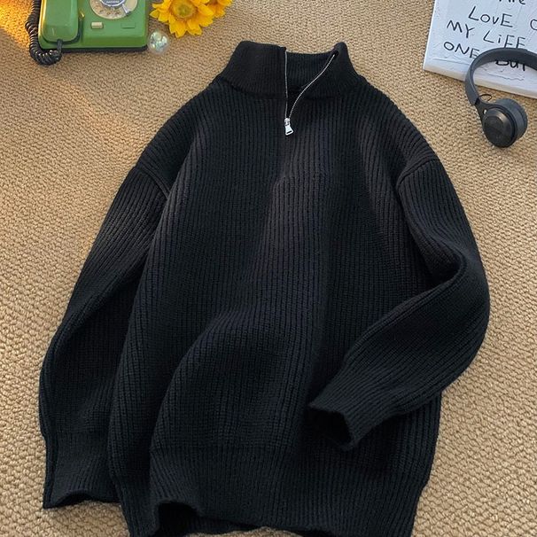 Men's Clothing Autumn And Winter New Half Zip Sweater Knitted Sweater Men's Trendy Brand Versatile Bottoming Shirt Trendy Loose Top Ins_viptrois.com