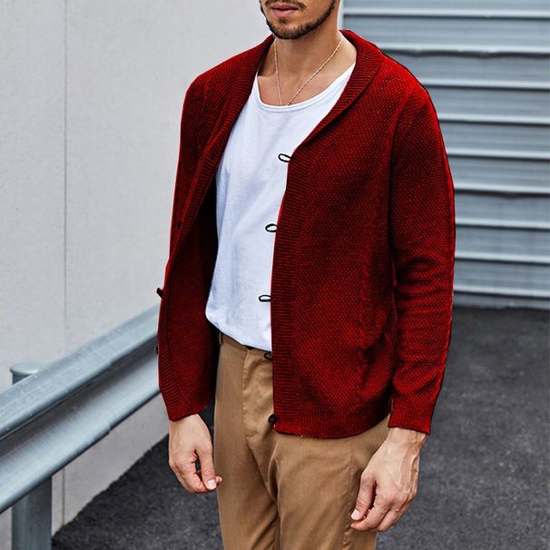 Men's Chunky Knit Cardigan With Notch Lapel & Leather Buttons – Long Sleeve Cable Sweater (S-3XL, 6 Colors)_viptrois.com