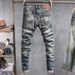 Men's Vintage Light Blue Jeans Distressed Washed Denim Pants Slim Tapered Fit Casual Style with Subtle Stretch_viptrois.com