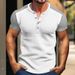 2024 New Plus Size Men's Oversized Waffle Texture T-Shirt Henley Shirt Color Block Short Sleeve_viptrois.com