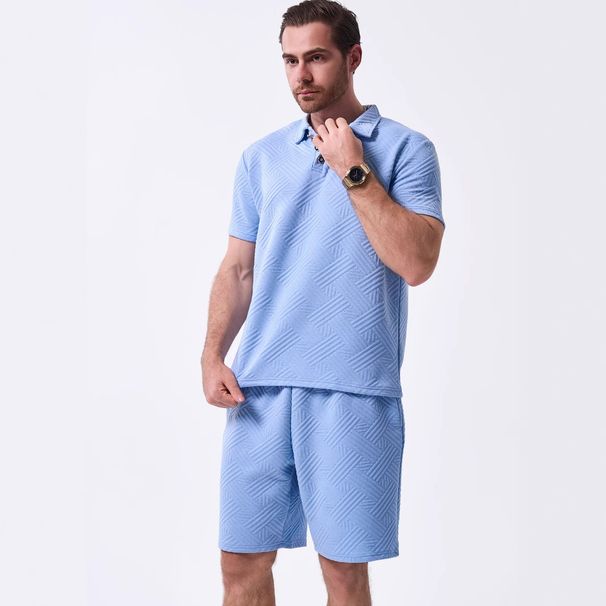 Men's Clothing Solid Jacquard T-Shirt & Shorts Set - Summer Casual Outfit - Breathable Polyester - S-XXXL (Black, Khaki, Gray, Sky Blue, White)_viptrois.com