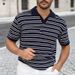 Men's Clothing Summer Thin British Lapel T Shirt Striped Knitted Short Sleeved Korean Version Of All Match Casual POLO Shirt Trend_viptrois.com
