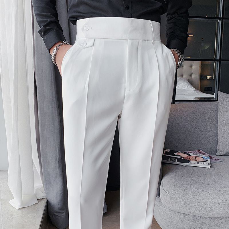 Men's Slim Fit High Waist Dress Pants - Straight Leg Business Casual Trousers In Black, White & Brown_viptrois.com
