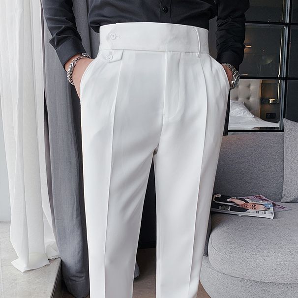 Men's Slim Fit High Waist Dress Pants - Straight Leg Business Casual Trousers In Black, White & Brown_viptrois.com