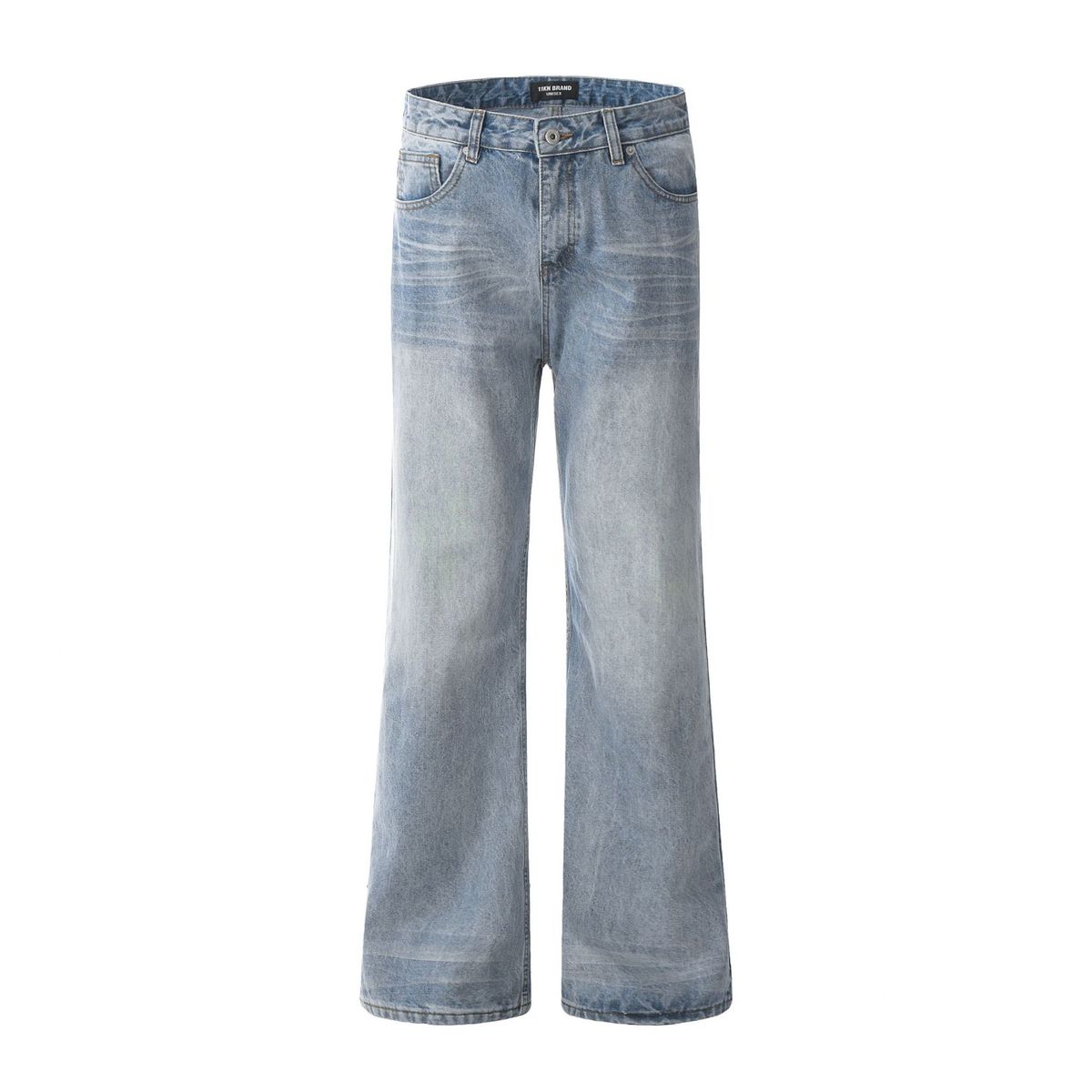 Men's Clothing Retro Lightning Pattern Washed Ice Blue Pants_viptrois.com