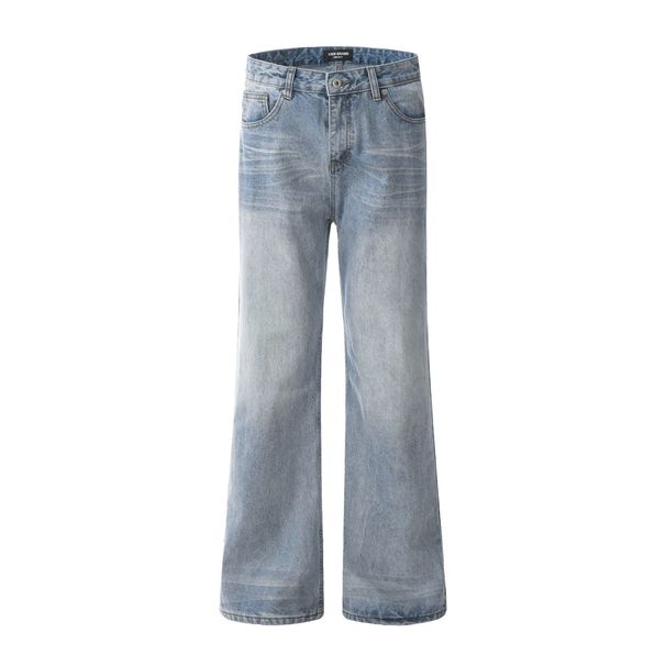 Men's Clothing Retro Lightning Pattern Washed Ice Blue Pants_viptrois.com