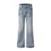 Men's Clothing Retro Lightning Pattern Washed Ice Blue Pants_viptrois.com