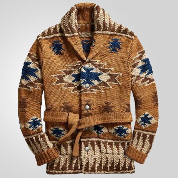 Pulse European And American Men's Heavy Jacquard Sweater Autumn Winter Thickened Cardigan Lace-up Knitted Jacket_viptrois.com