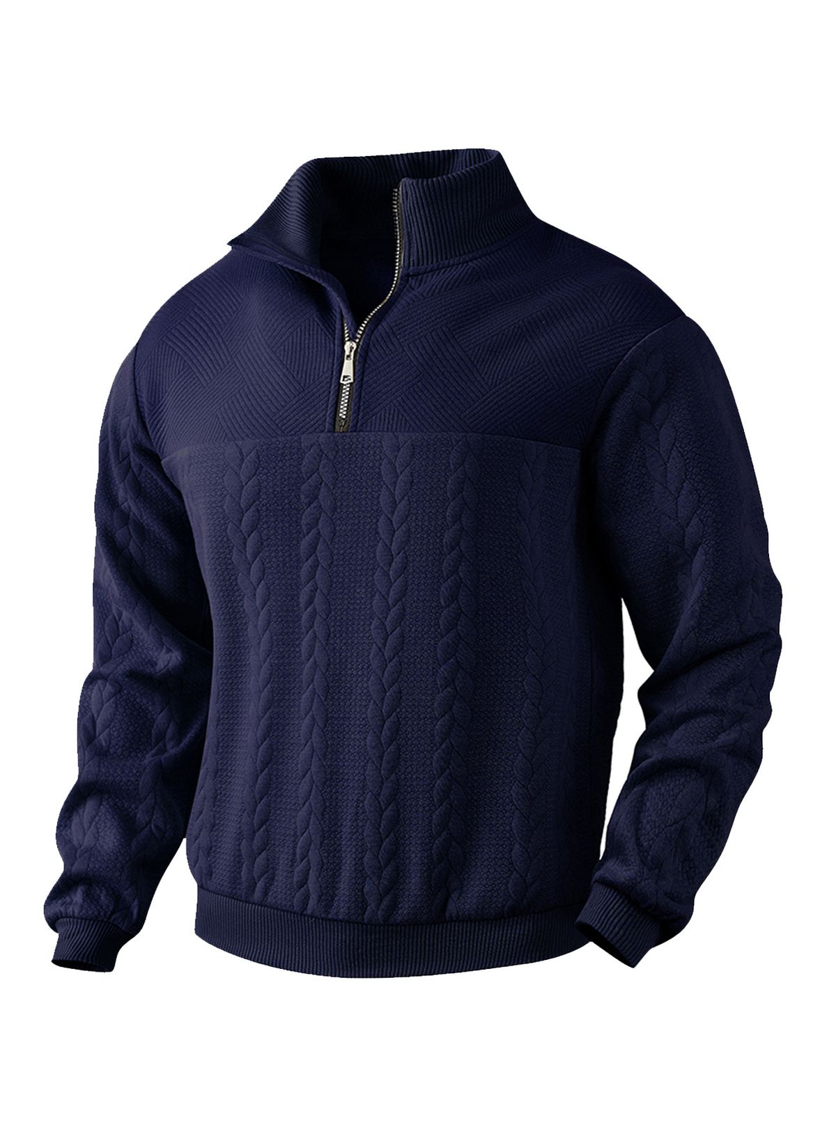 Vintage-Inspired Zip-Up Knit Sweatshirt With Contrast Panels - Relaxed Fit, Long Sleeve, Unisex Casual Pullover For Fall & Winter_viptrois.com