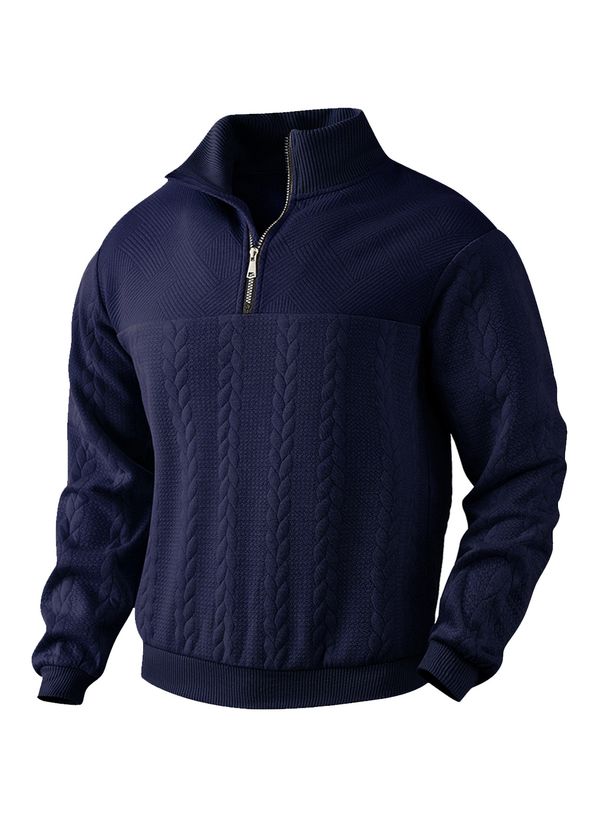 Vintage-Inspired Zip-Up Knit Sweatshirt With Contrast Panels - Relaxed Fit, Long Sleeve, Unisex Casual Pullover For Fall & Winter_viptrois.com