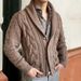Loom 2024 Autumn Winter New Knitted Cardigan Turn-down Collar Long Sleeve Twisted Sweater Jacket Cross-border Trade Men's_viptrois.com